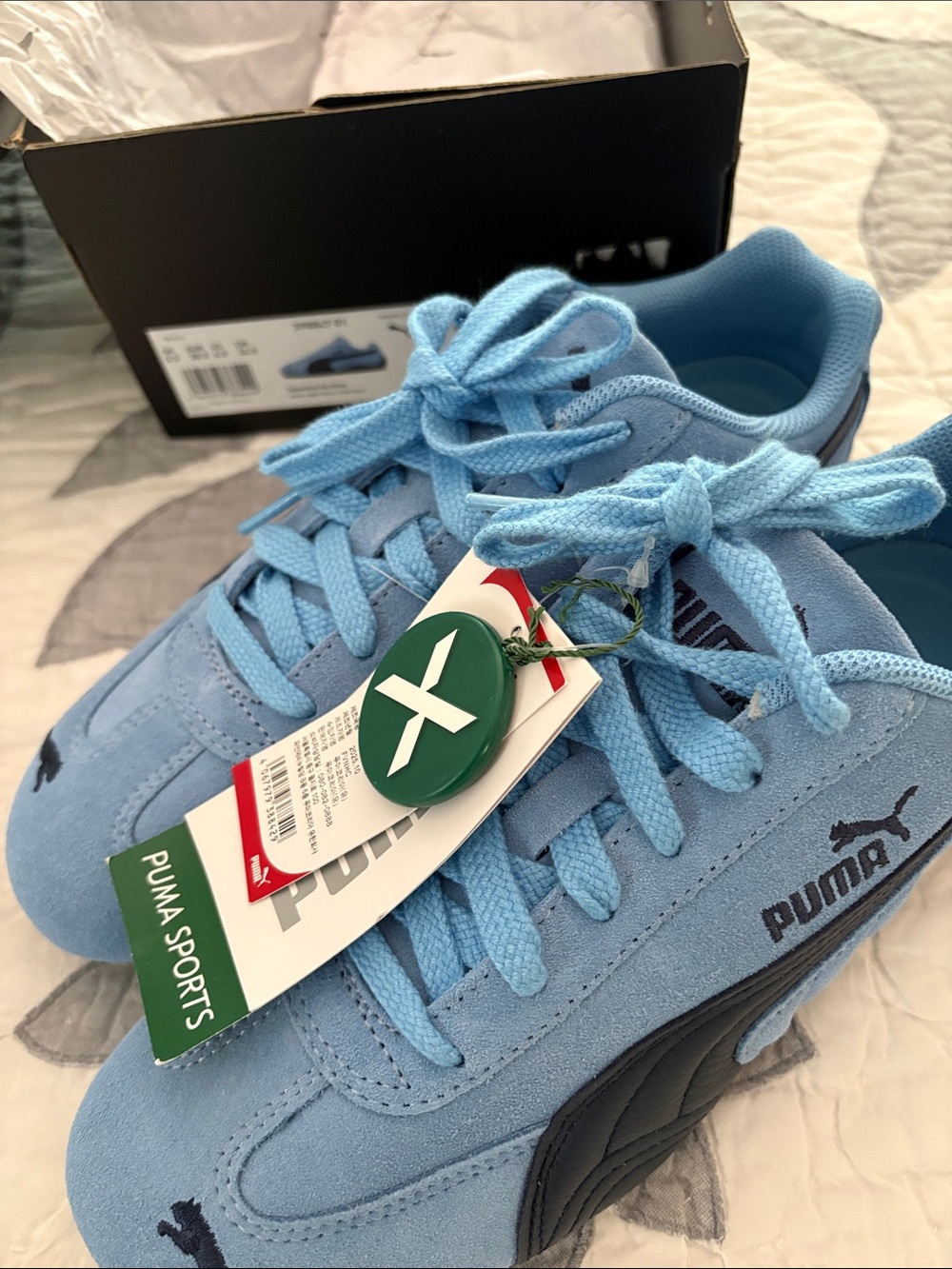 Puma Light Blue Kids' Suede Sneakers with Navy Accents